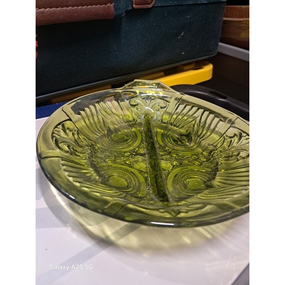Killarney Green Avocado Indiana Glass Divided Relish Nut Candy Dish Ash Tray Key